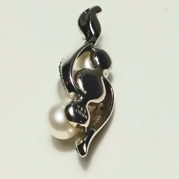 JWBR Stamped 925 Silver cz Pearl Pendant 1-1/4" - Picture 3 of 4